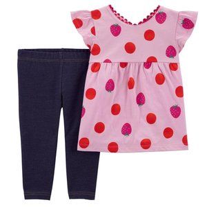 Carter's Baby Girls 2 pc Strawberry Top & Knit Denim Legging Set Size 6 Mo NWT